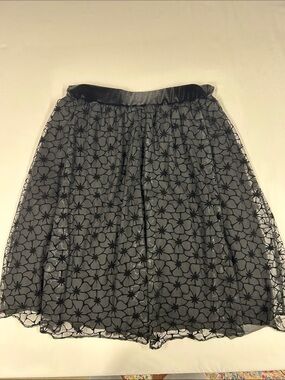 Draper James RSVP Black Floral Mesh Tulle Overlay Skirt Size L